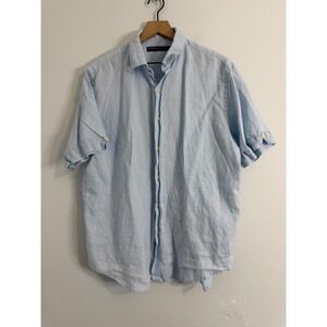Perry Ellis - 100% Linen‎ Short Sleeve Button Down Shirt Light Blue Men's Size L